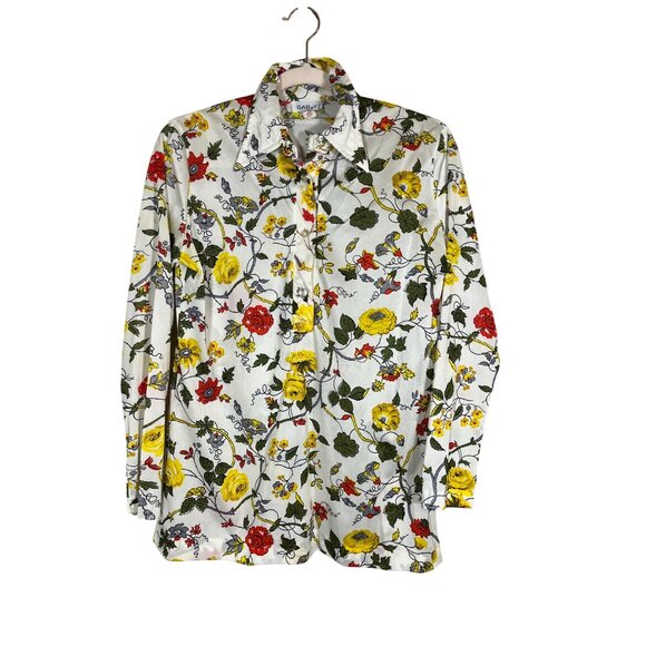 Retro Floral Top 10 White Old Money Classic Chic Glam Preppy Boho Western Artsy - Picture 1 of 11